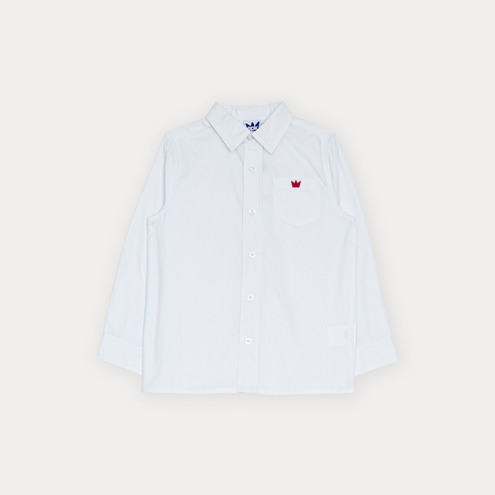 Camisa De Popelina Blanca Manga Larga Para Niño