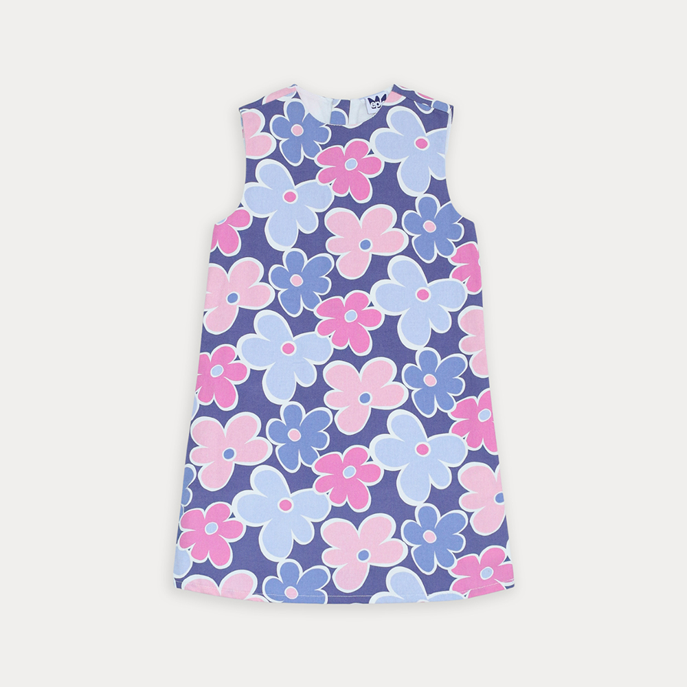 Vestido De Lona Con Estampado De Flores Multicolor Para Niña