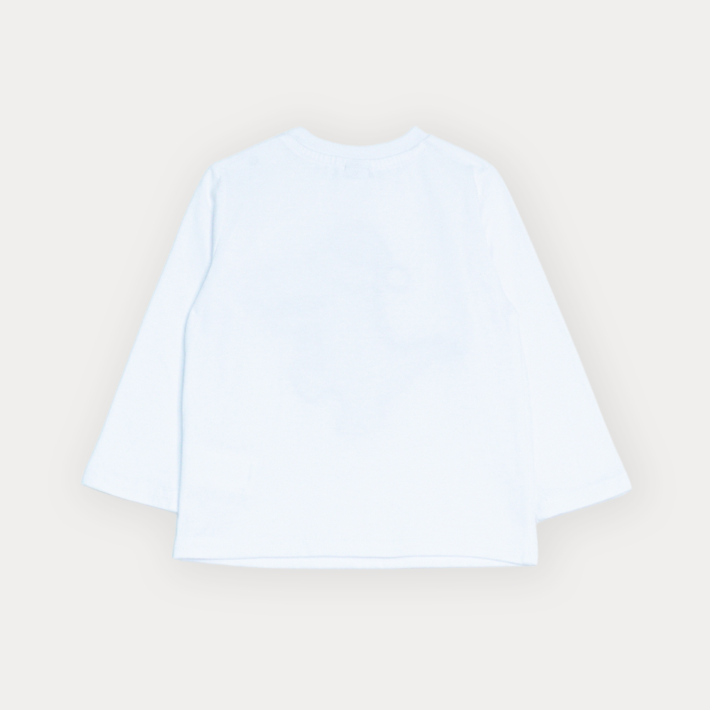 Franela Manga Larga De Algodón Blanco Con Grafico De Dinosaurio Para Bebe Niño