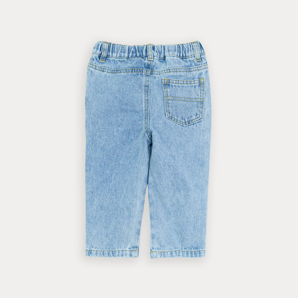 Jean Azul Claro Con Cordones Crema Y Elástico En La Cintura Para Bebe Niño