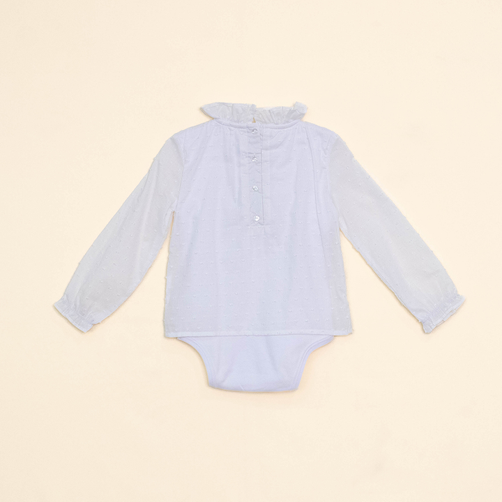 Body Blanco Manga Larga de Algodón con Cuello para Bebé Niña