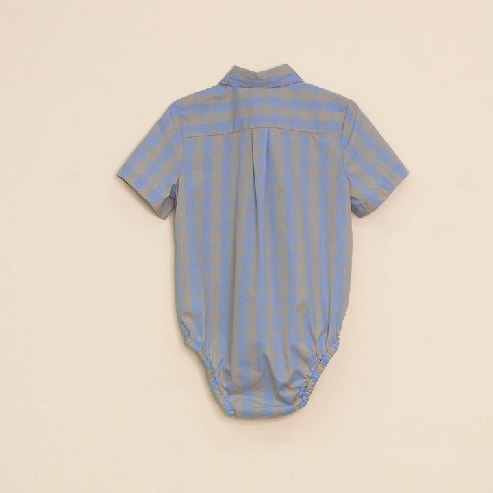 Body de Camisa con Estampado de Cuadros Azules y Beige Manga Corta para Bebé Niño
