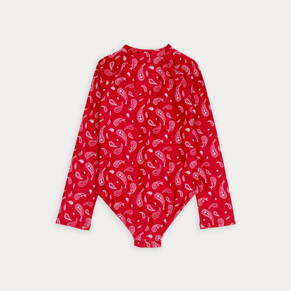 Traje De Baño Rojo Con Estampado De Bacterias Blancas Para Niña