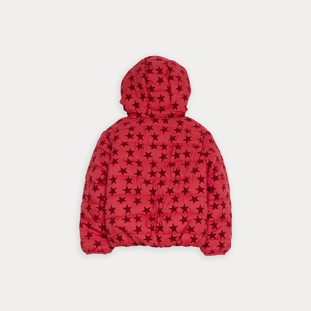 Chaqueta Acolchada Roja Con Estrellas De Terciopelo Vinotinto Para Niña