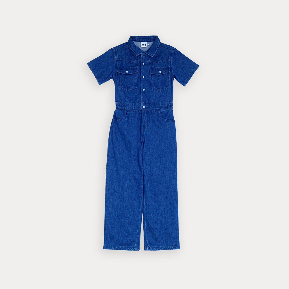 Jumpsuit De Jean Azul Oscuro Manga Corta Para Niña