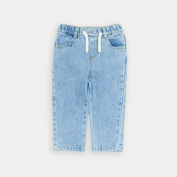Jean Azul Claro Con Cordones Crema Y Elástico En La Cintura Para Bebe Niño