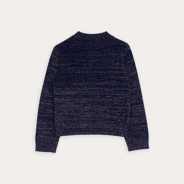 Cardigan De Algodón Tejido Azul Marino Con Detalle De Hilos Dorados Para Niña