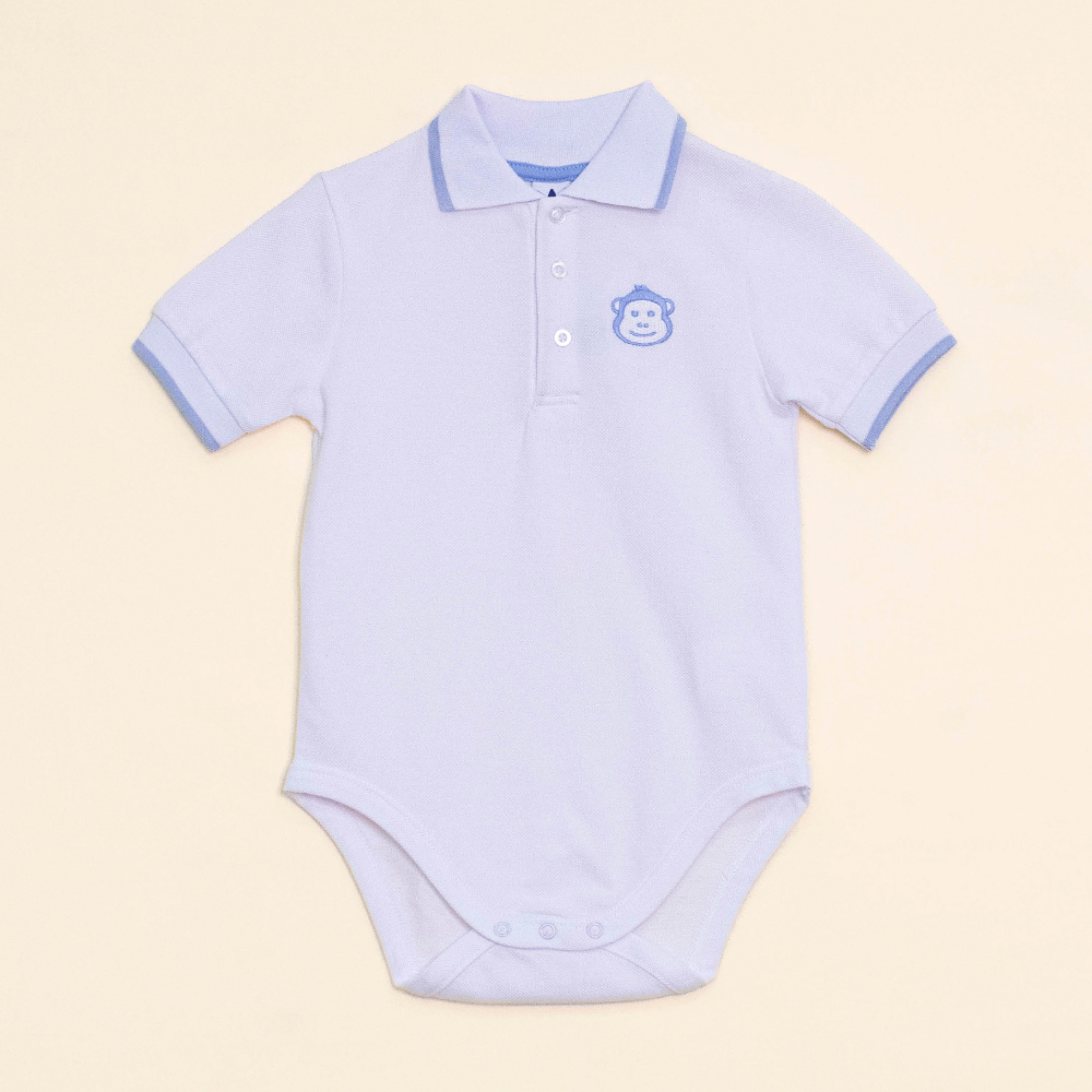 Body de Chemise Blanca de Piqué con Bordado de Mono para Bebé Niño