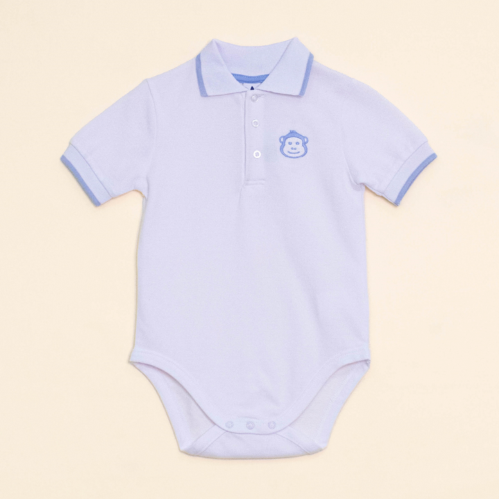 Body de Chemise Blanca de Piqué con Bordado de Mono para Bebé Niño