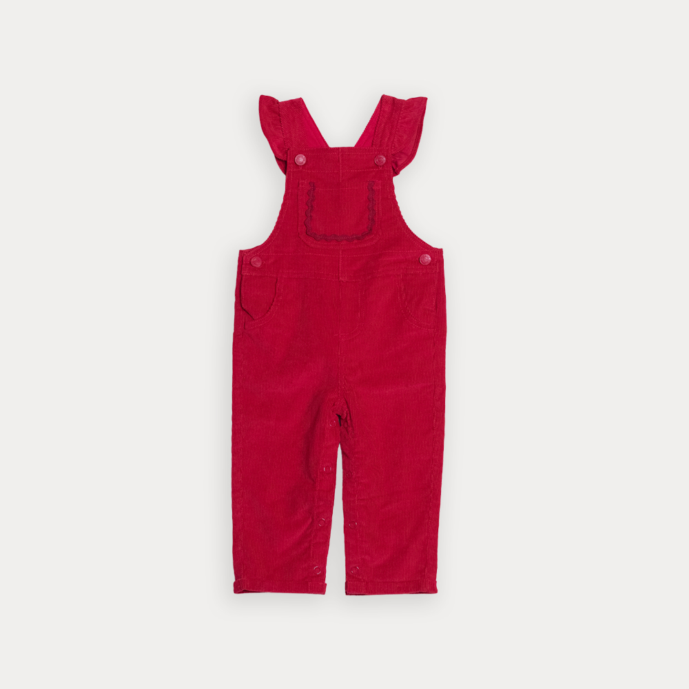 Braga De Corduroy Roja Con Volates Y Detalles En Vinotinto Para Bebe Niña