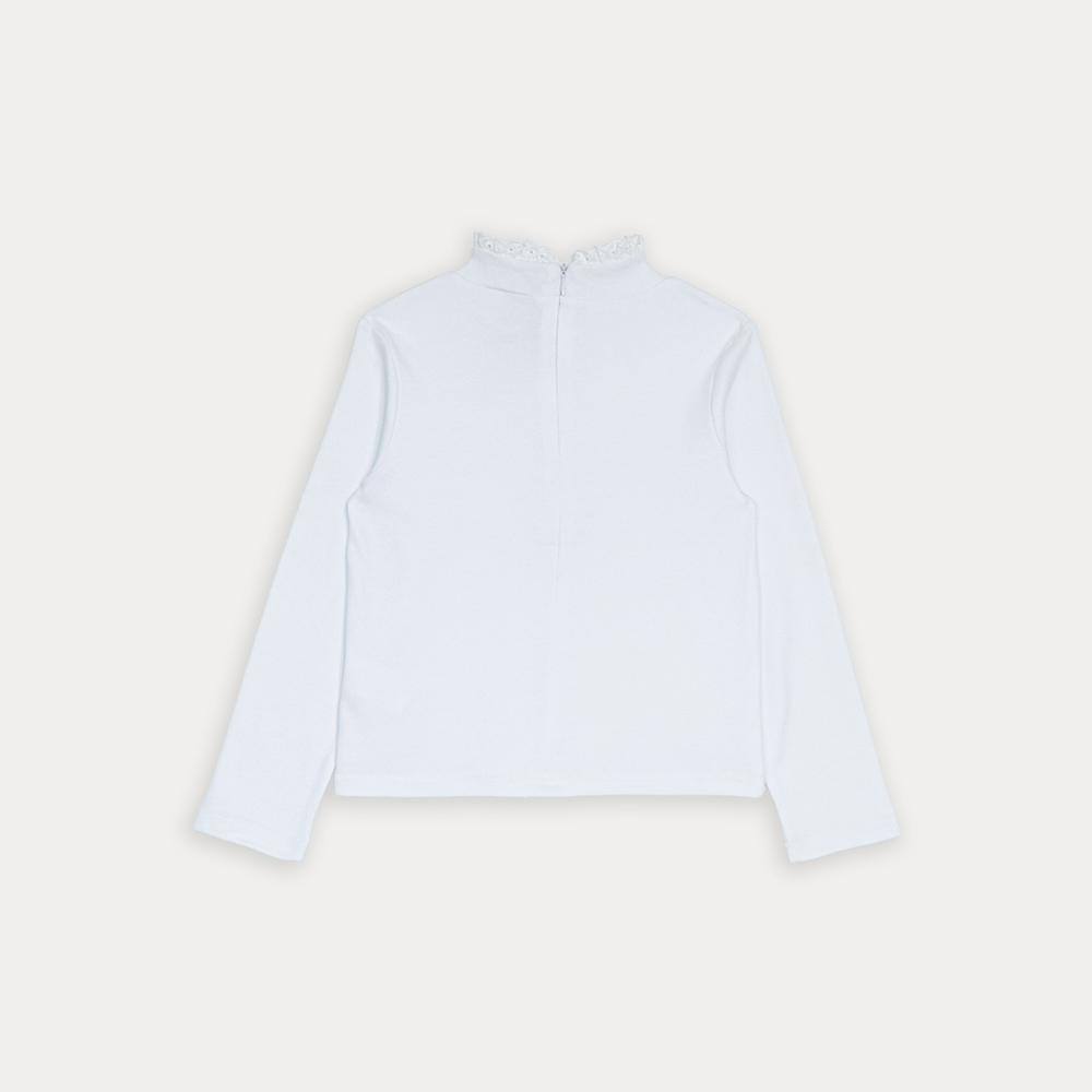 Franela De Algodón Blanco Manga Larga Cuello Tortuga Con Detalle En Eyelet Para Niña