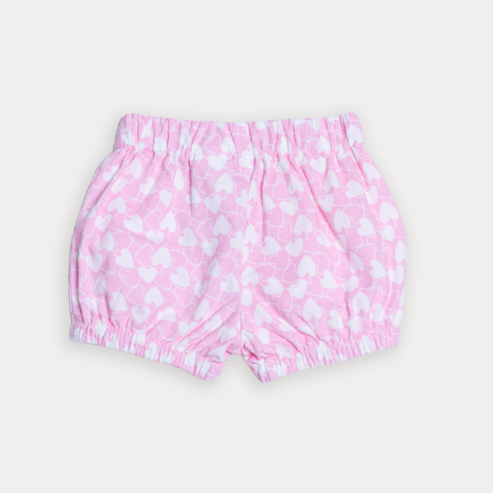 Short De Corduroy Rosados Con Estampado De Corazones Blancos Para Bebe Niña