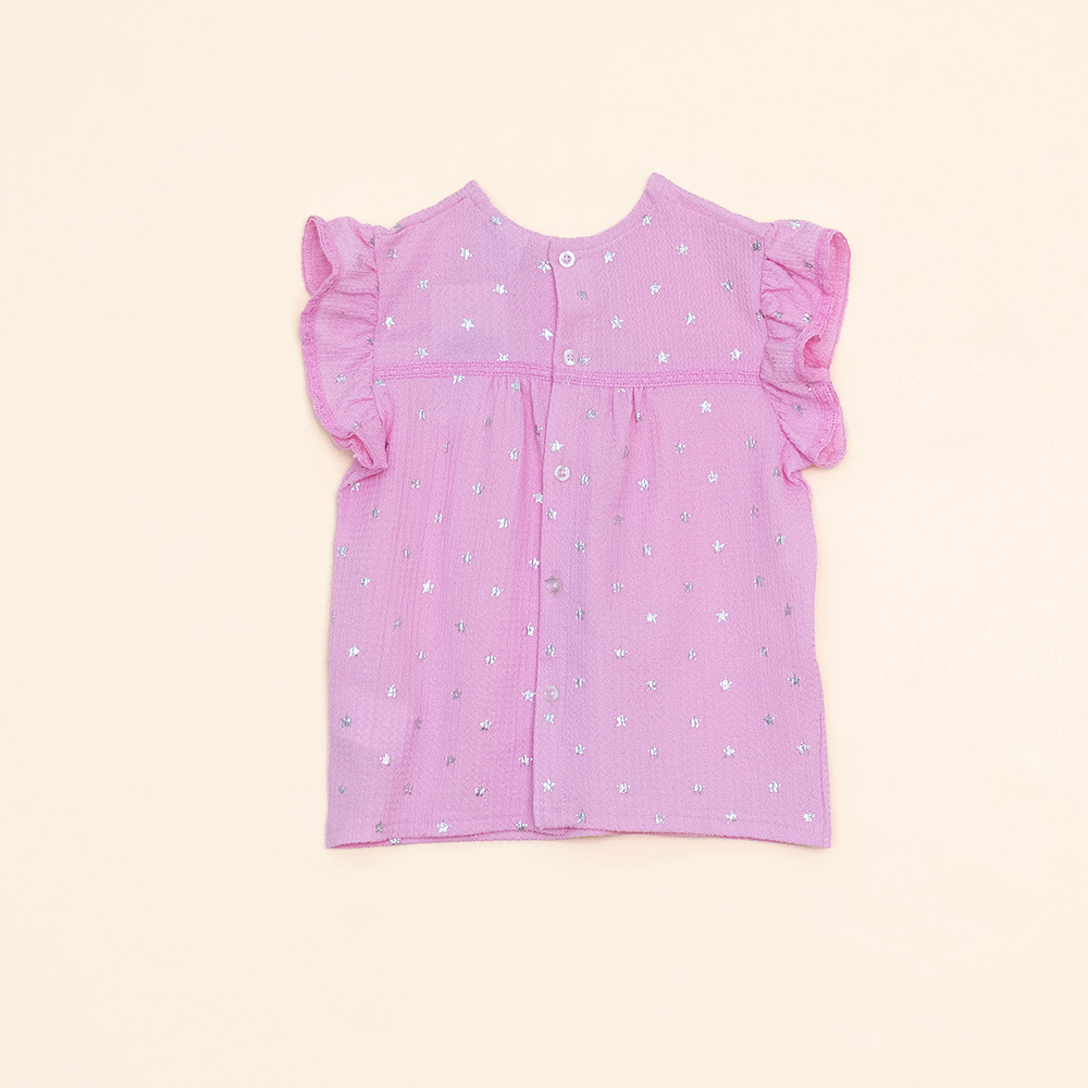 Blusa Rosada Sin Mangas con Estampado de Estrellas Plateadas para Niña