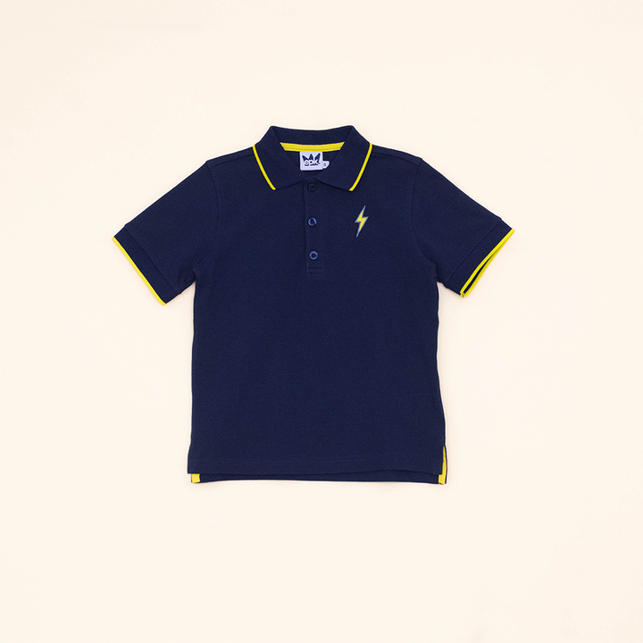 Chemise Azul Oscuro con Bordado de Rayo para Niño