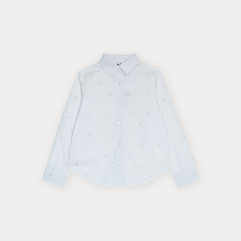 Camisa De Popelina Blanca Con Estrellas Brillantes Para Niña