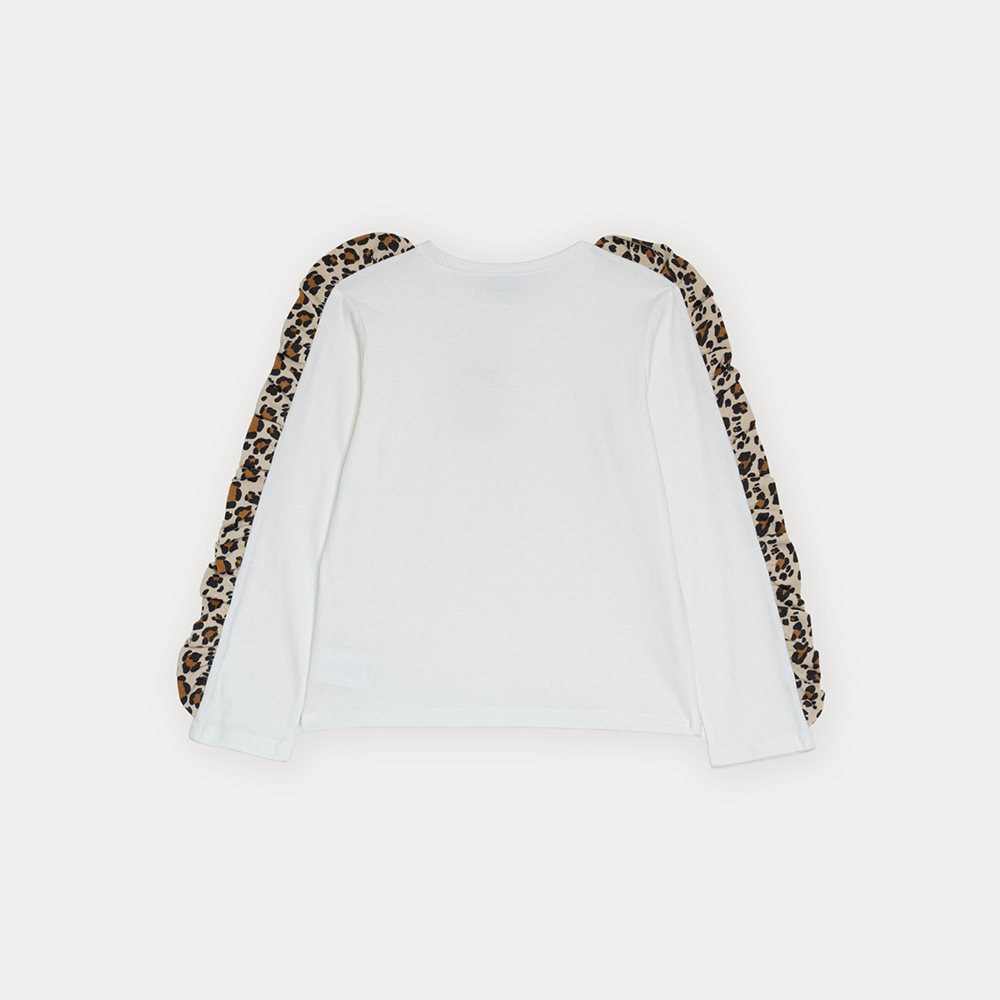Franela De Algodón Crema Manga Larga Con Volantes De Leopardo Para Niña