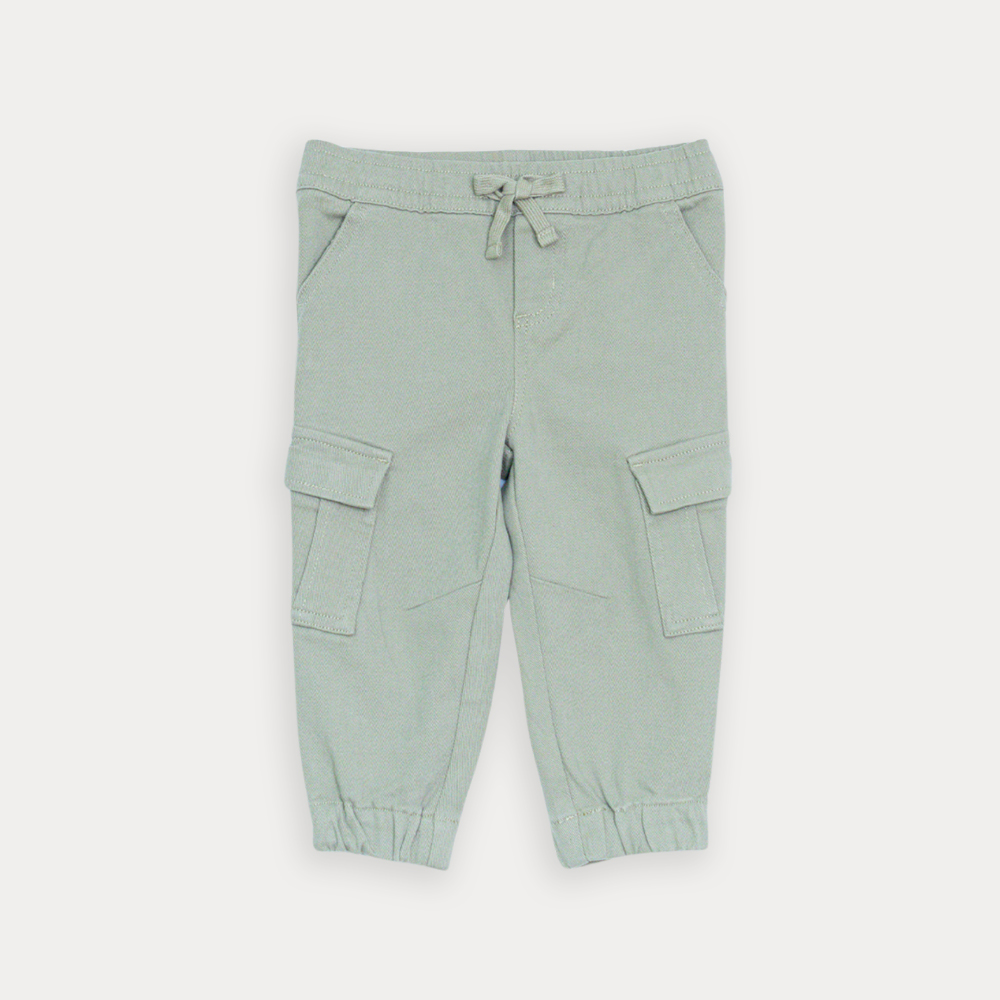 Pantalón Cargo De Twill Verde Con Elástico En La Cintura Para Bebe Niño