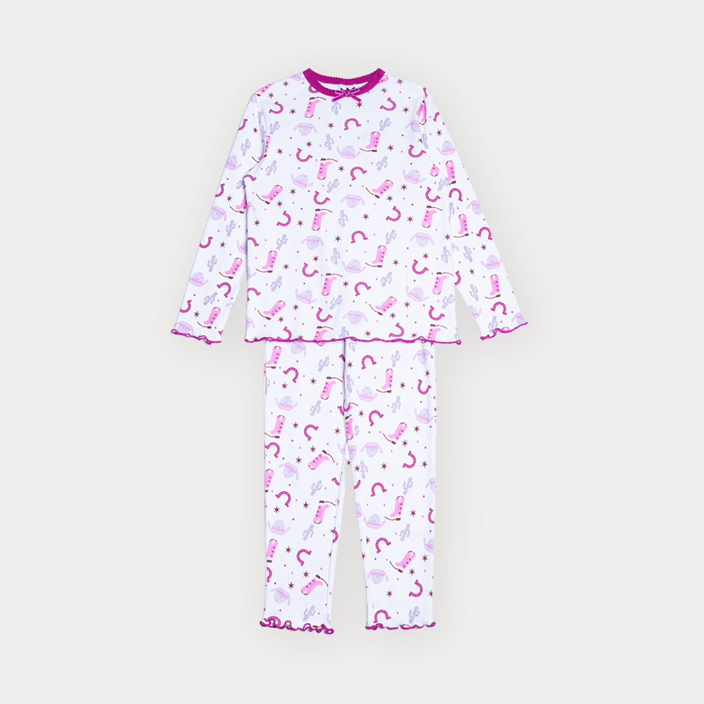 Pijama De Algodón Crema Con Estampado Vaquero Para Niña