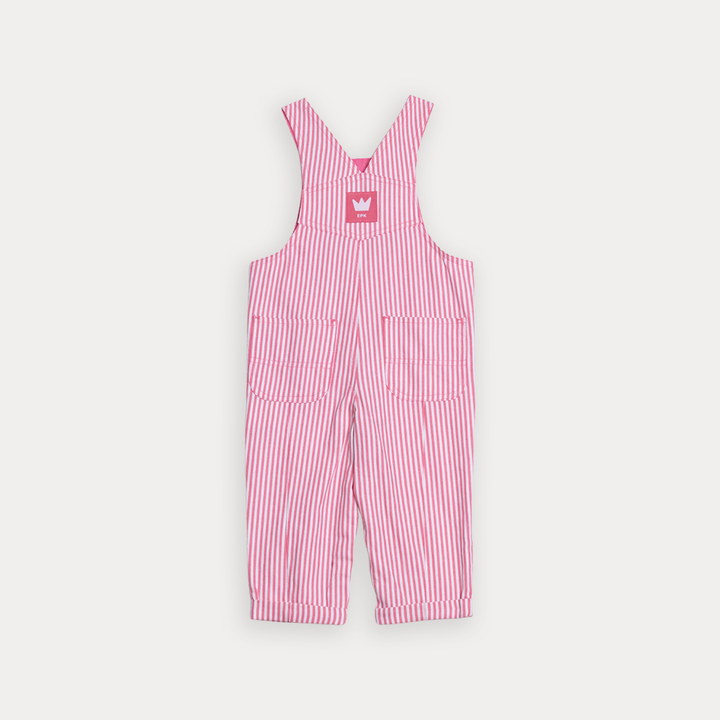Braga Larga De Twill Con Rayas Blancas Y Rosado Guayaba  Para Bebe Niña