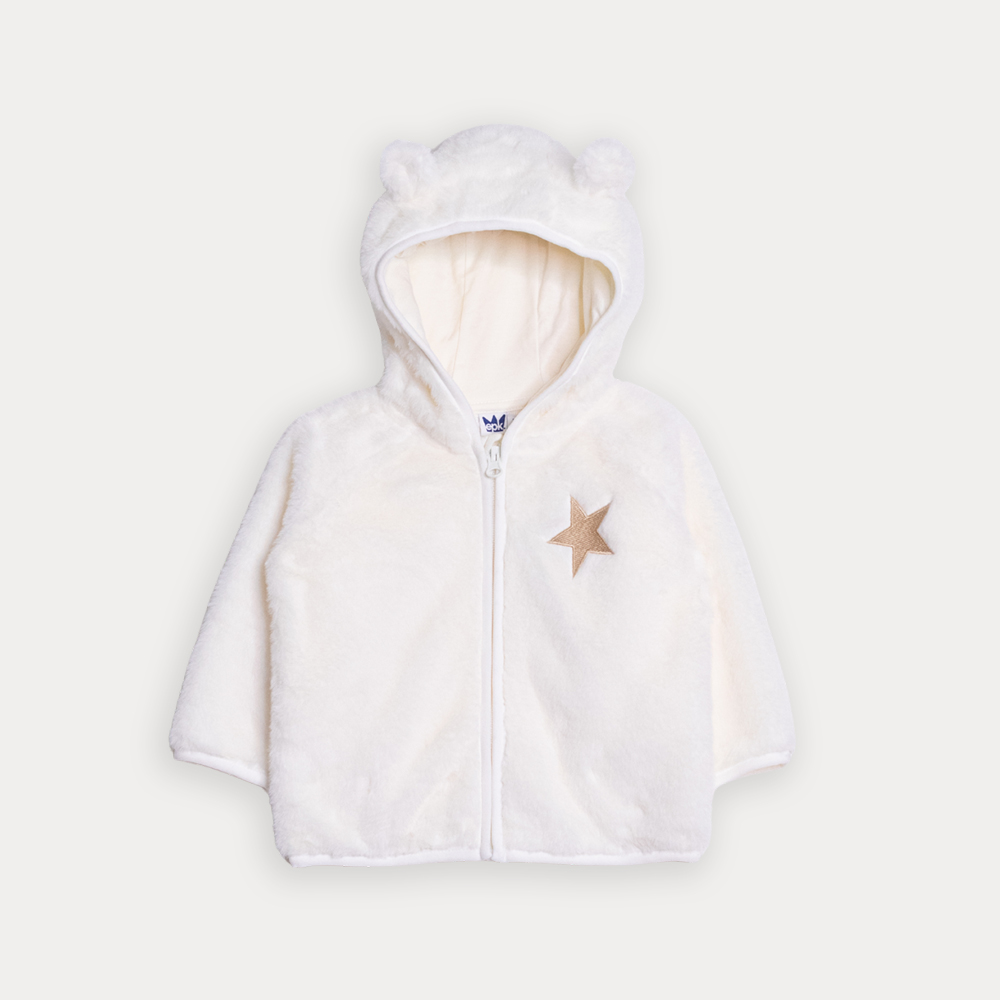 Sueter De Felpa Crema Con Bordado De Estrella Dorado Metálico Y Cierre Para Bebe Niña