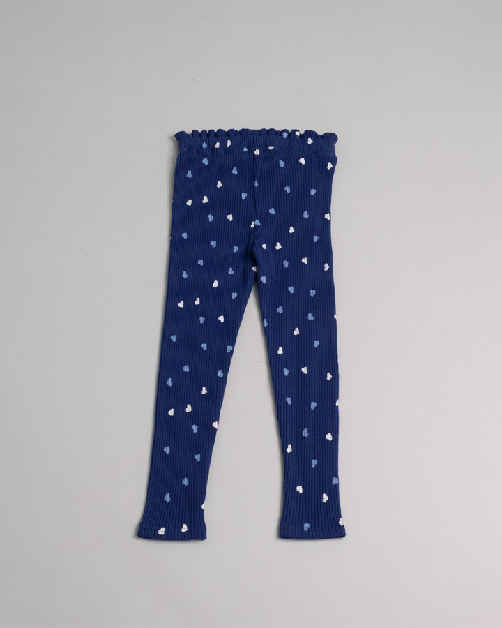 Legging de algodón, con plisado, ajustador y estampado de corazones, Azul Oscuro