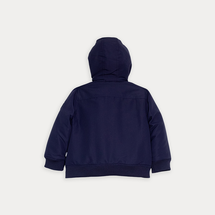 Chaqueta Acolchada Azul Marino con Capucha y Forro Rojo para Niño