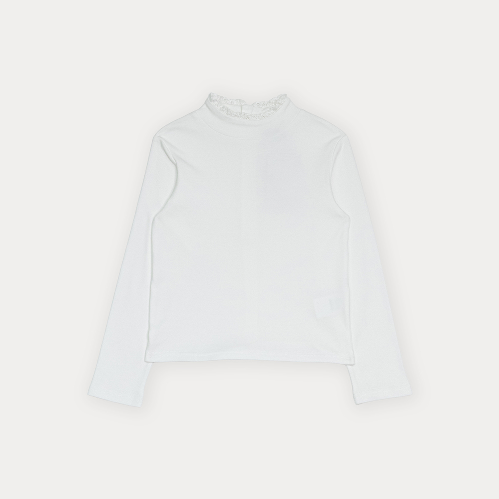 Franela De Algodón Manga Larga Crema Cuello Tortuga Con Detalle De Eyelet Para Niña