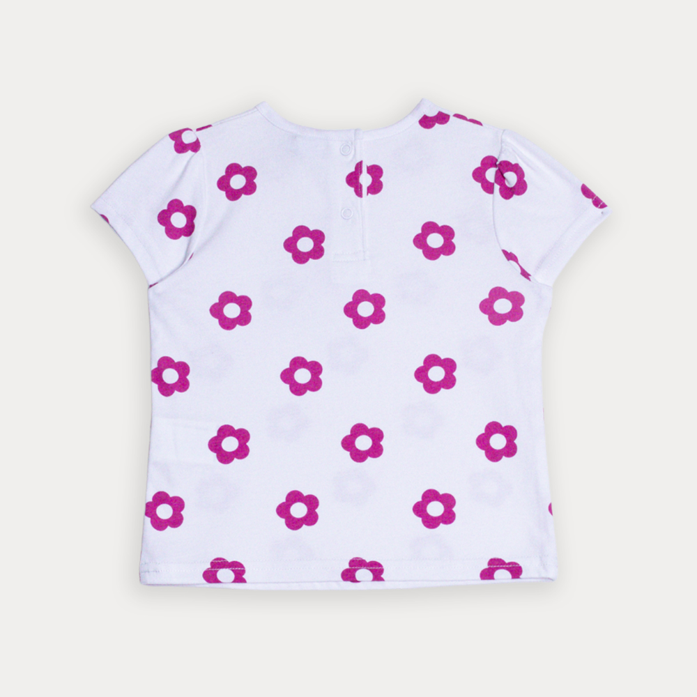 Franela De Algodón Blanco Con Estampado De Flores Fucsia Para Bebe Niña