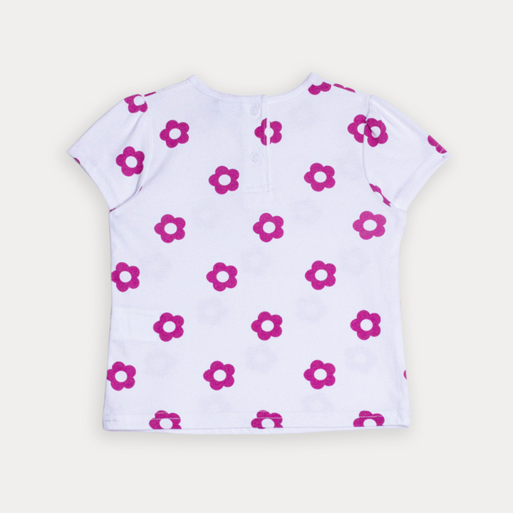 Franela De Algodón Blanco Con Estampado De Flores Fucsia Para Bebe Niña