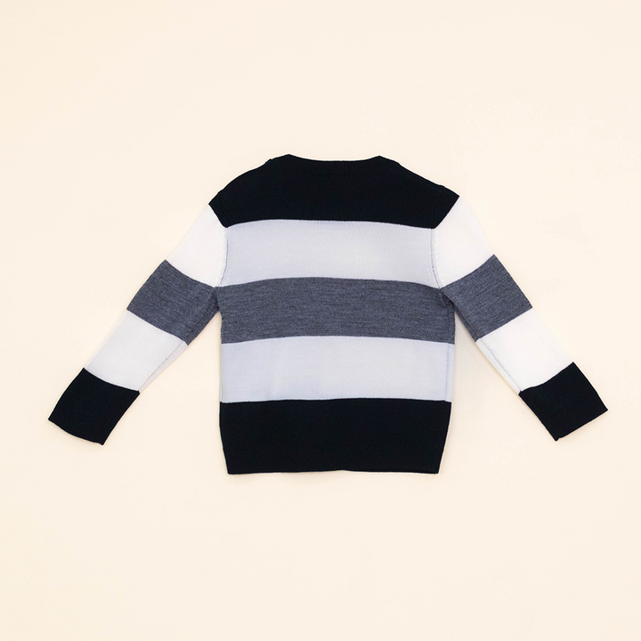 Suéter de Tela Tipo Cashemira con Rayas Color Hueso, Negro y Gris para Bebé Niño