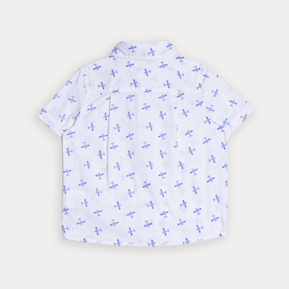 Camisa De Popelina Blanca Con Estampado De Aviones Y Bolsillo Para Bebe Niño
