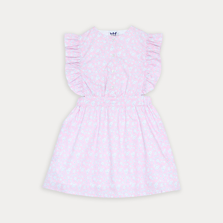 Vestido De Popelina Rosado Con Estampado Floral Para Niña