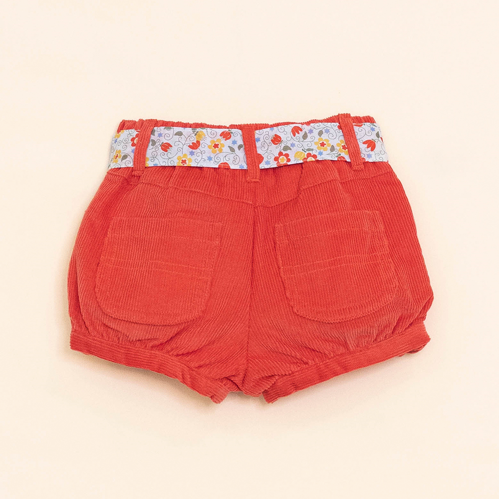 Short Anaranjado de Corduroy con Cinturón Estampado para Bebé Niña