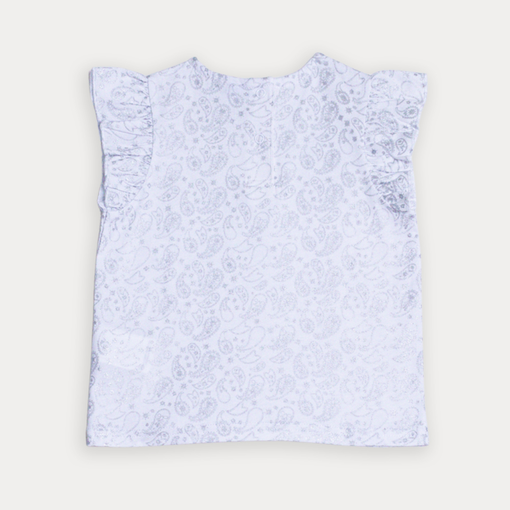 Franela De Algodón Blanca Con Estampado De Bacterias Plateado Metálico Para Bebe Niña