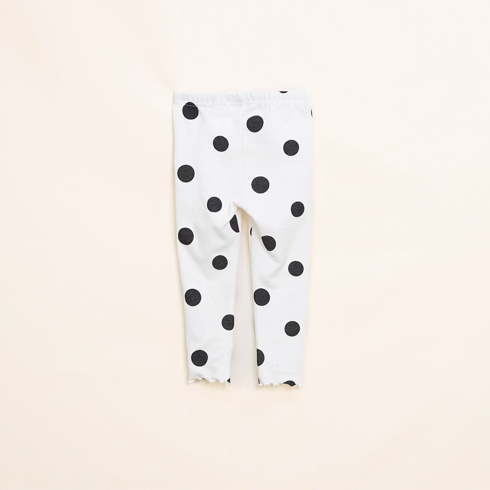 Legging Color Hueso de Algodón con Puntos Negros para Bebé Niña