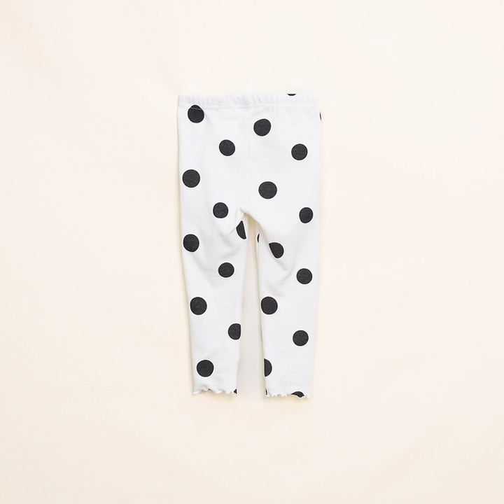 Legging Color Hueso de Algodón con Puntos Negros para Bebé Niña