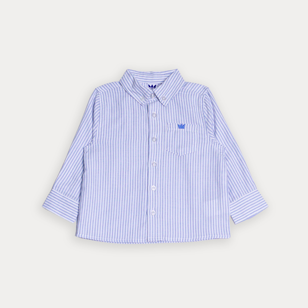 Camisa De Popelina De Rayas Azules Para Bebe Niño