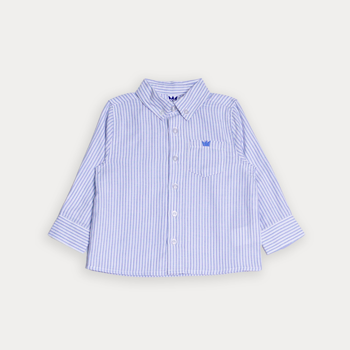 Camisa De Popelina De Rayas Azules Para Bebe Niño