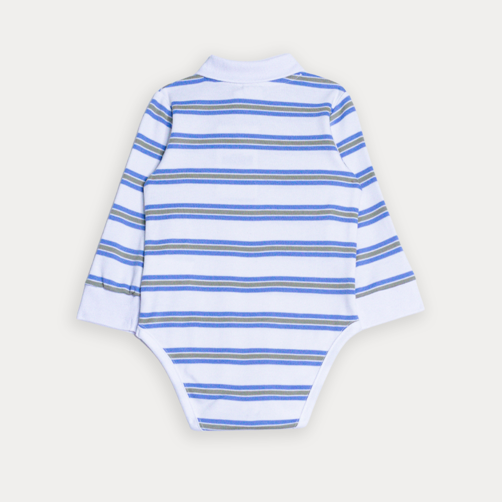 Body Chemise De Algodón Blanco De Rayas Azul Y Verde