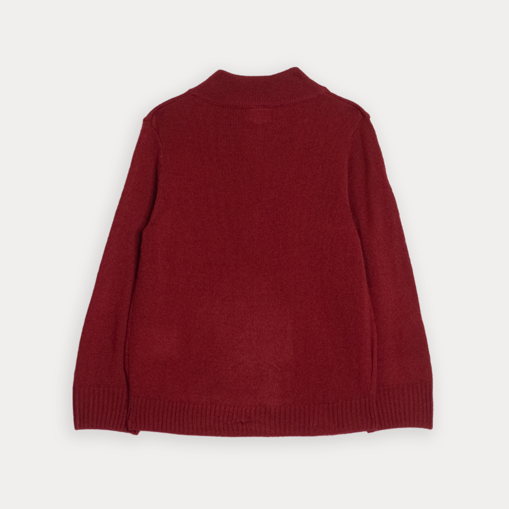 Suéter Tejido Vinotinto Con Cierre En Cuello Para Bebe Niño
