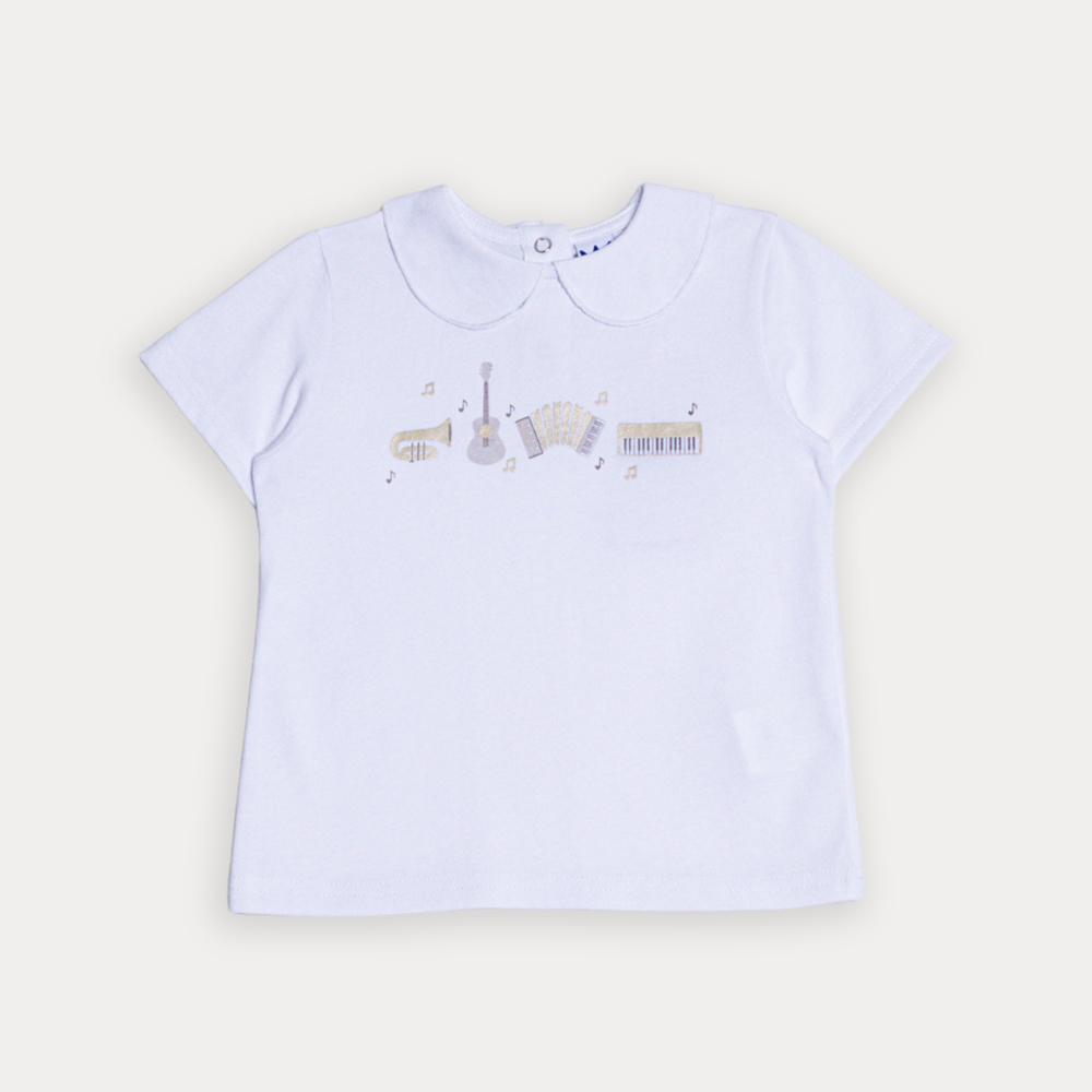 Franela De Algodón Blanco Con Grafico Metalico Para Bebe Niña