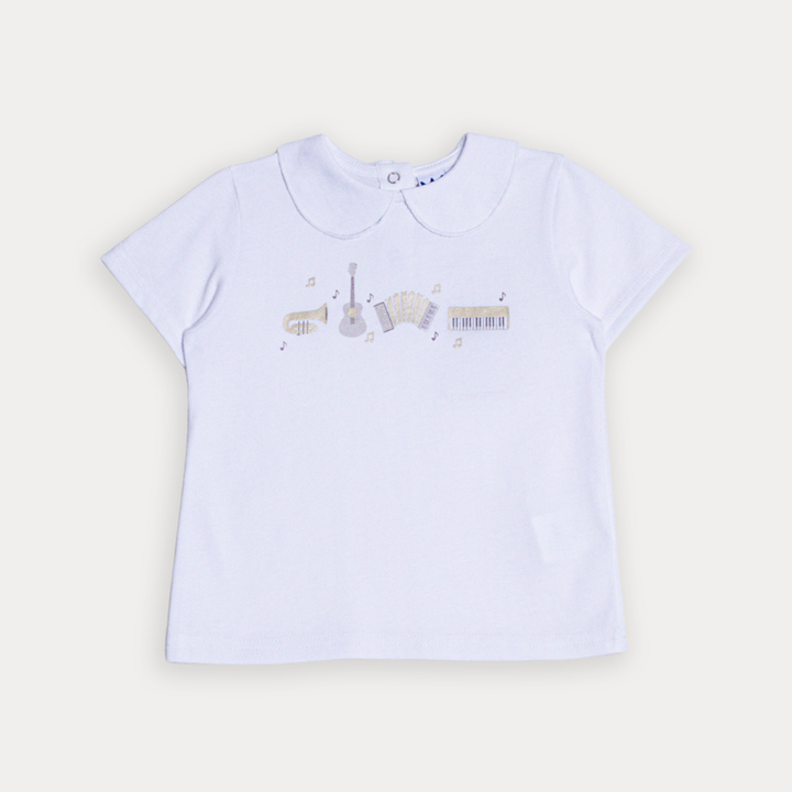 Franela De Algodón Blanco Con Grafico Metalico Para Bebe Niña