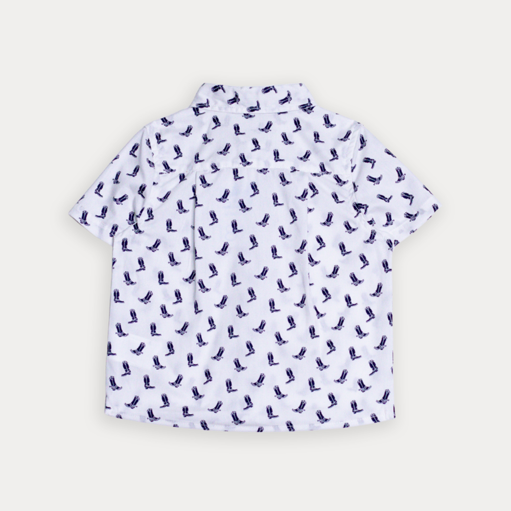 Camisa De Popelina Blanca Con Estampado De Botas Vaqueras Para Bebe Niño