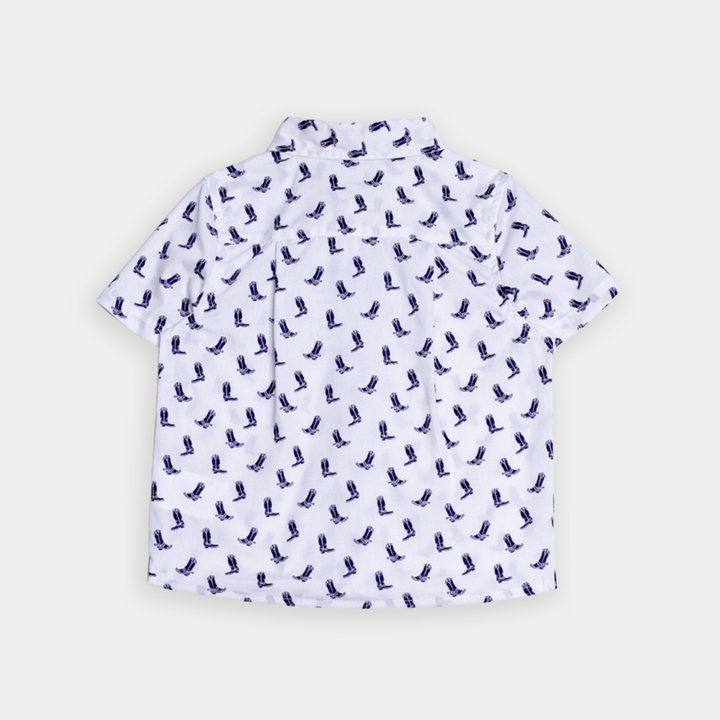Camisa De Popelina Blanca Con Estampado De Botas Vaqueras Para Bebe Niño