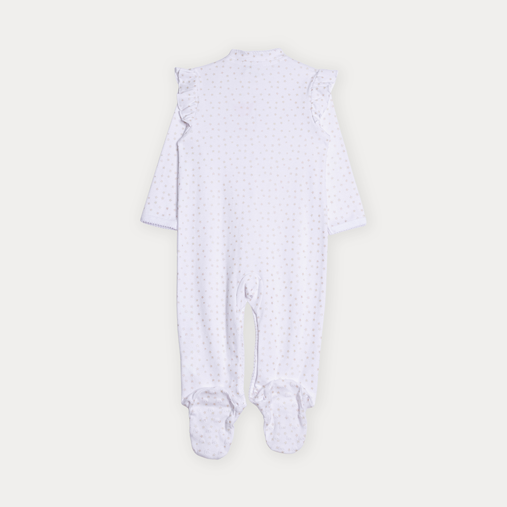 Pijama De Algodón Crema Con Estampado De Estrellas Doradas Para Bebe Niña