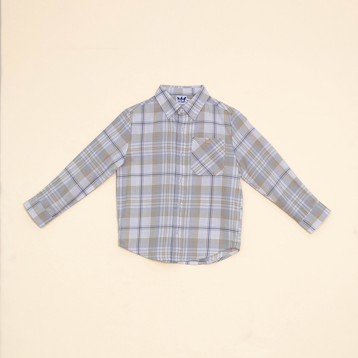 Camisa de Flannel Manga Larga, con Estampado de Cuadros Grises y Caquis para Niño