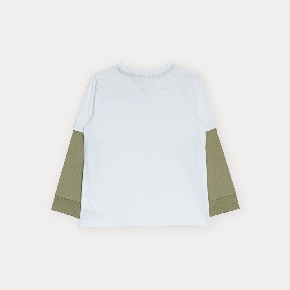 Franela De Algodón Blanco Con Gráfico De Dinosaurio Y Mangas Largas En Verde Para Niño