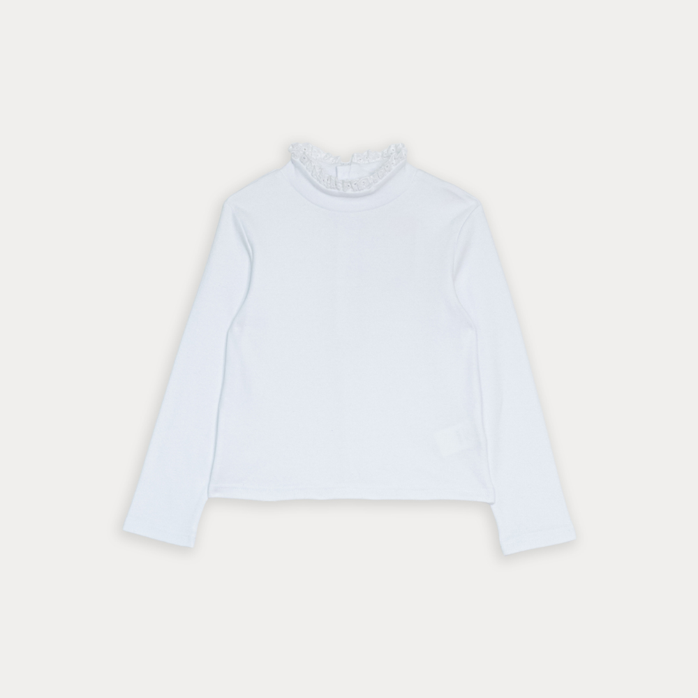 Franela De Algodón Blanco Manga Larga Cuello Tortuga Con Detalle En Eyelet Para Niña