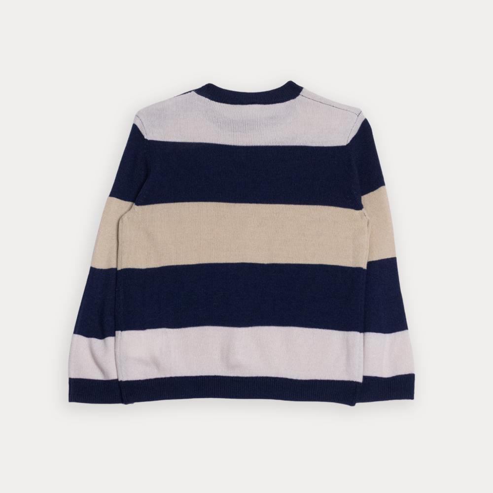 Suéter Tejido De Rayas Azul, Arena Y Biege Para Bebe Niño
