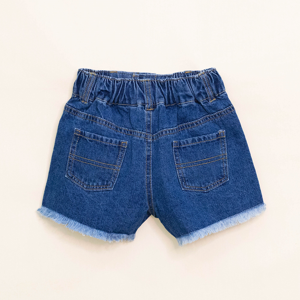 Short de Jean Azul con Bordado Dorado de Flores para Niña